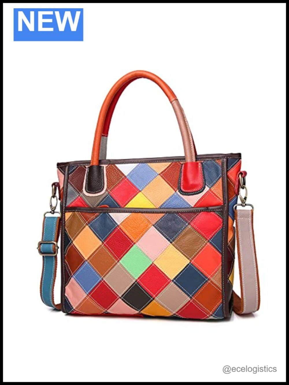 Genuine Cow Leather Patchwork Satchel Handbag Shoulder Bag